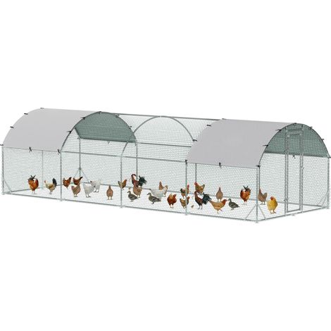 PawHut Walk-In Chicken Run Galvanised Chicken Coop w/ Covers 7.6 x 2.8 x 2m (1/5)