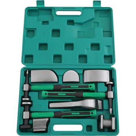 Kit de reparación de abolladuras, juego de 9 piezas, herramientas de acero duraderas, color verde. (1/2)
