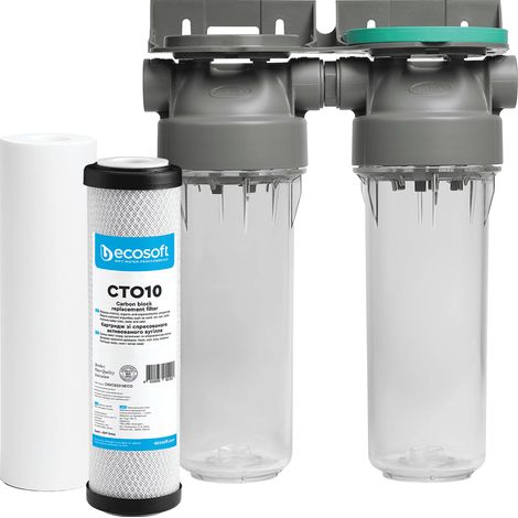 Filtre à eau double 9' 3/4 + pack anti sédiments et odeurs filtration sous évier - connexion 1'