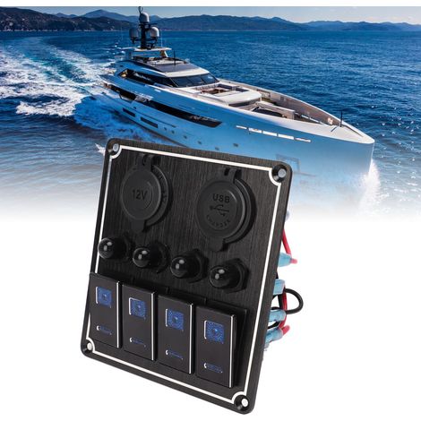 Bedienfeld für die Mittelkonsole von Pkw, Wohnmobilen und Yachten, mit wasserdichtem 4-Wege-Zugseil aus Metall, Überstromschutz, schwarz eloxierter Frontplatte und zwei blauen Ein-/Aus-Kontrollleuchte (1/5)