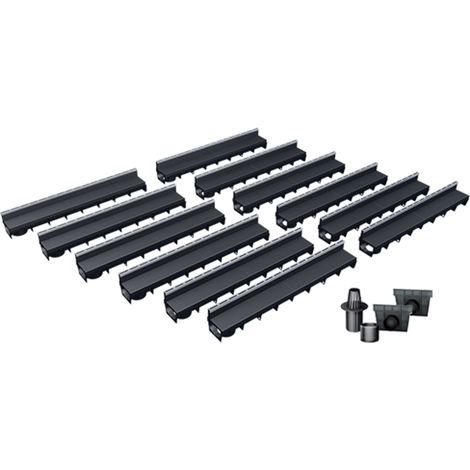 MEA – Pack de 12 caniveaux avec grille à fente – E-Blade S en inox – Résistance A15 – Pour espaces piétonniers et cyclables (1/5)
