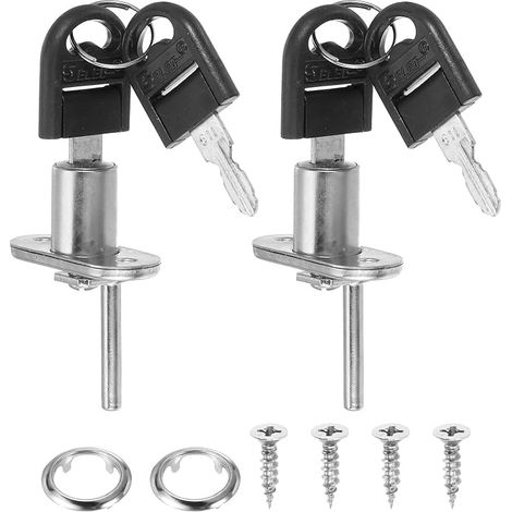 Set of 2 Key Drawer Locks, 16mm (5/8") Furniture Lock with Different Key File Steel Lock for Office Wardrobe Dressing Showcase Silver (1/5)