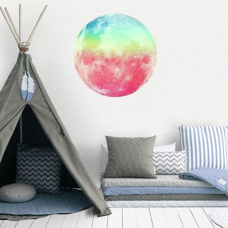 Sticker mural lumineux en forme de lune de 30 cm, décoration pour chambre d'enfant (lumière verte colorée) (1/5)