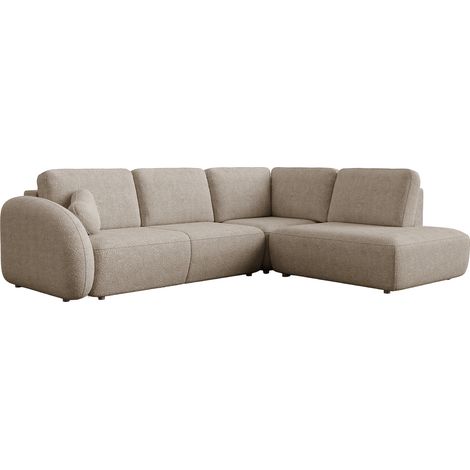 Mobilier Deco – Canapé d'angle convertible taupe en tissu bouclette – Coffre de rangement intégré – Méridienne pour confort – Angle droit (1/4)
