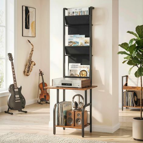 Étagère industrielle CD stockage CD support DVD 3 poches en tissu plateau table aspect bois rustique en - Couleur: Marron
