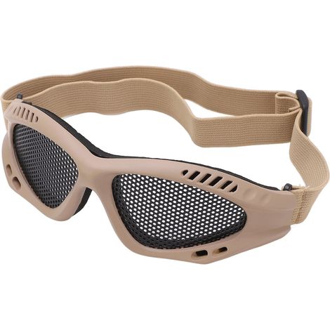 Lunettes de protection résistantes aux chocs anti-sable respirantes avec sangle et maille métallique, housse de rangement incluse, marron (1/5)