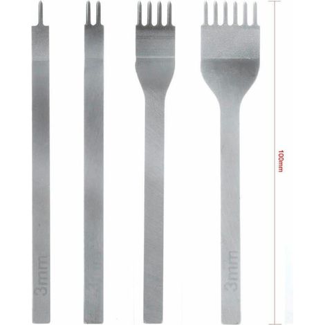 4Pcs Cuir Kit Outils, Perforatrice DIY Artisanat du Cuir Griffe Perforateur Trou Couture Diamant Laçage 1+2+4+6 Prong Lacing Perforate Sew Tools (1/4)