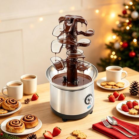 【Maison connectée】Machine de fontaine de chocolat électrique à 4 couches, idéale pour la fête, peut tremper des fraises, des fruits, des desserts, etc., capacité de 1,2 litre, matériau en acier inoxyd (1/5)