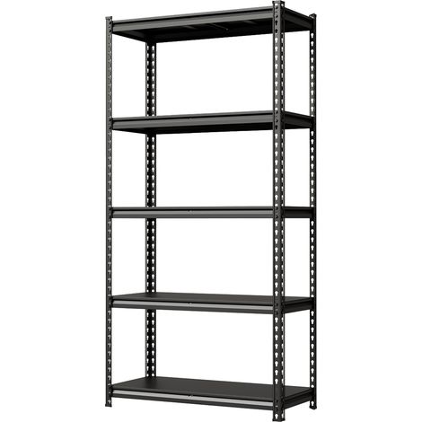 Étagère de rangement métallique robuste - 5 niveaux réglables - Acier tout métal, facturer totale 1750 kg - Pour garage/entrepôt/cellier - Noir mat - 90 x 40 x 183 cm (1/5)
