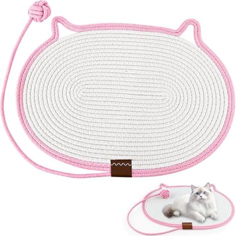 Griffoir pour chat avec boule de coton et motif oreilles de chat, corde en coton résistante à l'usure pour murs et murs intérieurs (1/5)