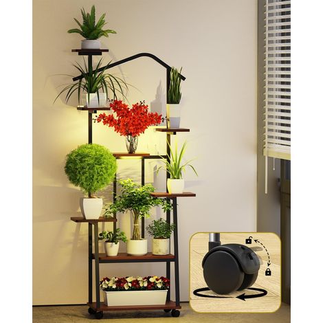 Support pour plantes avec lumière à spectre complet, étagère pour plantes à 8 niveaux, 157 cm, en métal et bois, support décoratif pour intérieur et extérieur, balcon et jardin (1/5)