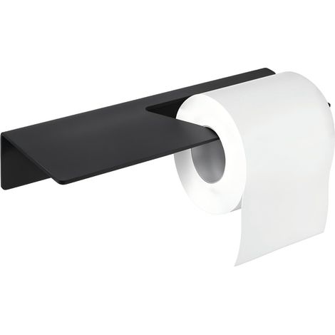 Porte Papier Toilette - Support Mural Auto-Adhésif Sans Percer - En Aluminium Anodisé 5 mm - Avec Étagère Intégrée - Noir Mat - 1 Pièce (1/5)