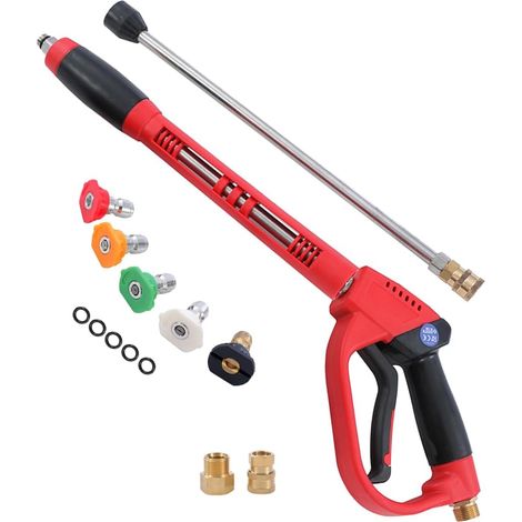 Pistolet de Nettoyeur Haute Pression 5000 PSI avec 5 Embouts de Buse, 16" Tige d'Extension de Rechange, 1/4" Connexion Rapide, Raccord M22 14 mm, Kit de Nettoyage Voiture (1/5)