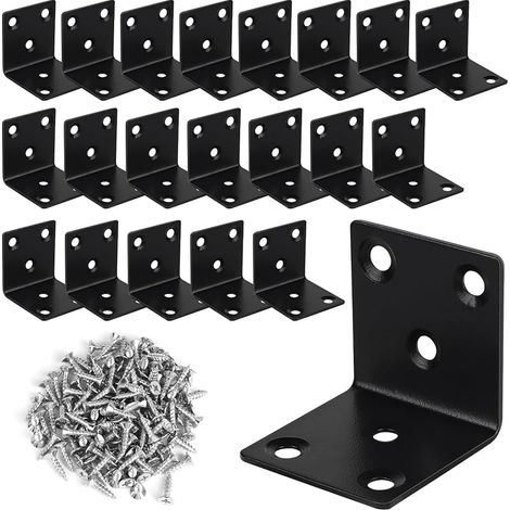 LALAGO 20pcs Équerre d'Assemblage en Acier Inox 40 x 40 x 40mm, Equerre de Fixation Angle Droit Support de L avec 126pcs M416mm Vis, Équerres d'Angle à 90° Noir pour Fixation de Meubles en Bois (1/5)