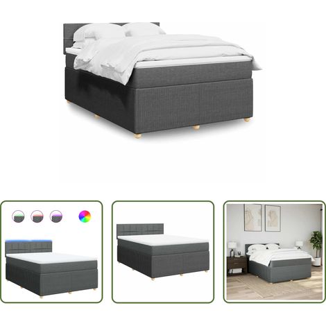 vidaXL Surmatelas - Sommier à lattes de lit avec matelas Gris foncé 140x200cm Tissu (1/5)