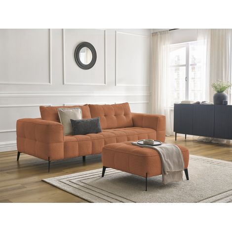 BOBOCHIC - Canapé droit fixe 3 places ANIS tissu bouclette avec pouf   Orange
