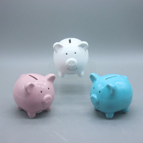 3 pièces,Tirelire cochon en céramique exquise qui peut être déplacée dans et hors de la tirelire comme cadeau pour les enfants (rose,bleu,Blanc) (1/4)