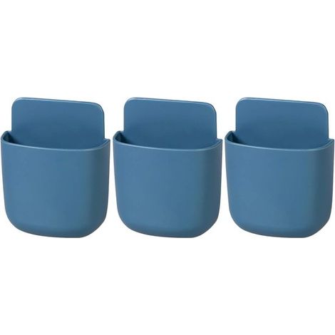 Set di 3 supporti blu per telecomandi, autoadesivi da parete, 9 × 3,5 × 11,5 cm, per telecomandi, cellulari, spazzolini da denti, penne, scatole portaoggetti. (1/5)