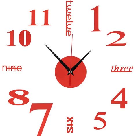 Autocollant mural horloge numérique moderne DIY déco salon bureau chambre rouge (1/5)