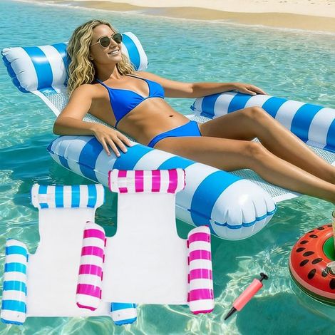 2 pièces 4 en 1 XL Matelas Gonflable de Piscine, Chaise de Piscine Gonflable pour Adulte, hamac Gonflable Flottant, Accessoires de Piscine gonflables pour fêtes de Plage(La couleur de la pompe à air e (1/5)
