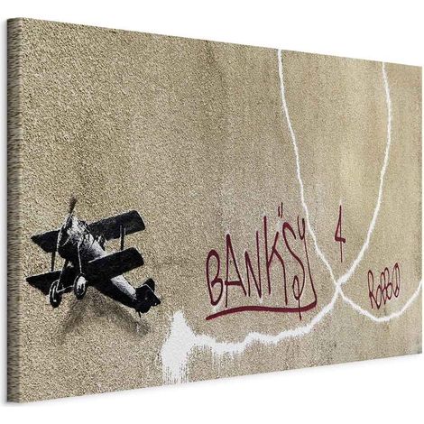 Peinture - Avion de Banksy (1 partie) - lettrage rouge graffiti sur fond de fresque (1/5)
