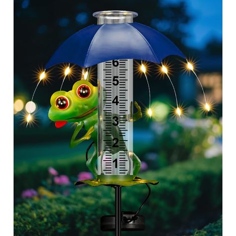 Pluviomètre Décoratif Grenouille avec Lampe Solaire LED, Figurine de Jardin en Métal, Jauge de Pluie pour Terrasse et Pelouse (1/5)