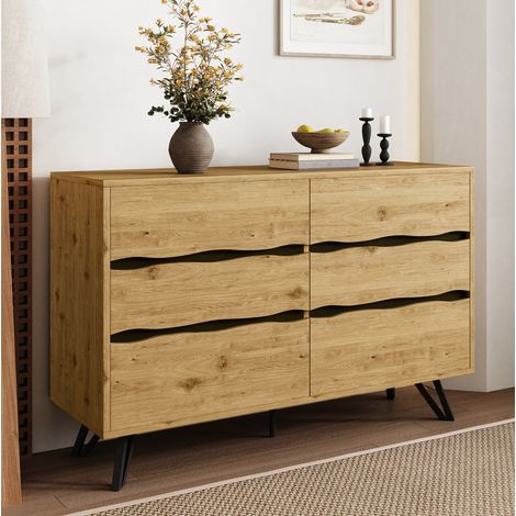 Buffet MEUBLIV 140x40x84,5 cm negro y natural – almacenaje multifunción (1/5)