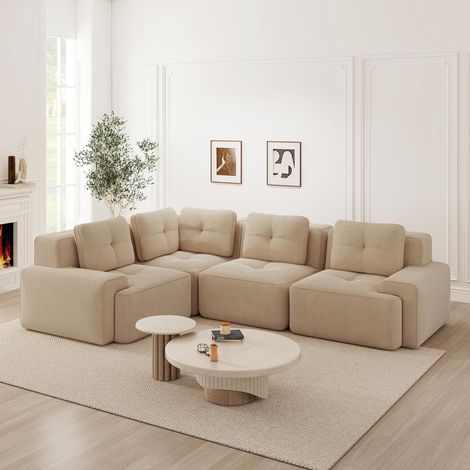 Canapé sans cadre pour salon/bureau, canapé modulable, assise profonde confortable et douce en velours côtelé, aucun assemblage requis, design antidérapant. Beige. (1/5)