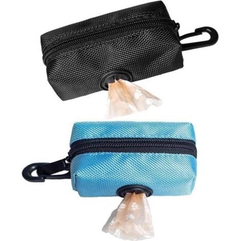 2 Pièces Distributeur Sac a Crottes Chien, Distributeur de Sac à Déchets, Sacs de Ramasse Dejection pour Chiens, (Noir+Bleu) (1/4)