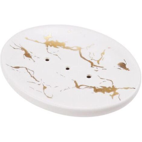 Sollbry Porte-Savon Ovale Porte Savon en Céramique Blanche Boîte à Savon avec Égouttoir Porte-Savon Effet Marbre Élégante pour Douche Cuisine Salle de Bains Lavabo - Crème Blanche (1/5)