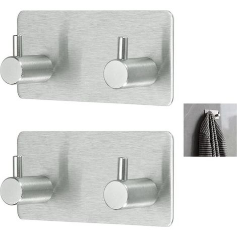 Ganchos autoadhesivos de acero inoxidable de 2 piezas, Ganchos, Resistente a la corrosión, Incluye 2 ganchos, puertas de aseo, etc, Plateado (1/5)
