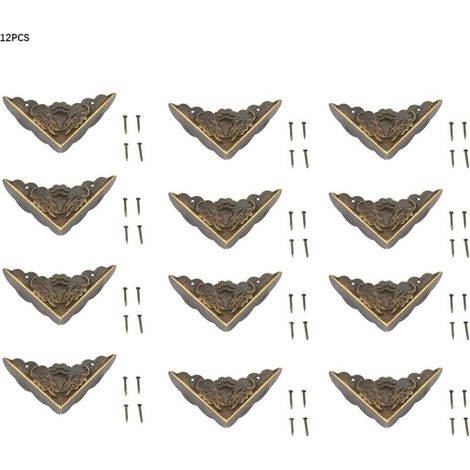 12 pièces bronze coin protecteur Vintage meubles décoratifs coin pour boîtier en bois bijoux coffre boîte de rangement pieds jambes coin protecteur (1/5)