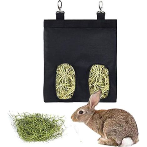 SHINING HOUSE Futterspender für Kaninchen, Meerschweinchen, Heu, Futterspender für Kaninchen, Chinchilla, schwarze Aufbewahrungstasche aus Kunststoff – (1/5)