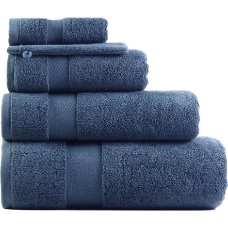 Lot de 4 Gants de Toilette en Coton ,650Gsm, Bleu, 3535Cm (1/2)