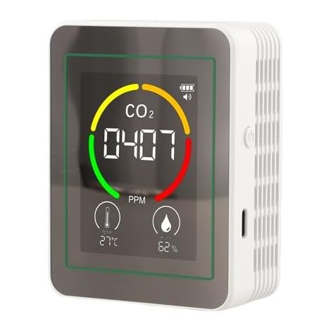 3-in-1-Luftqualitätsmessgerät mit Sensor, Temperatur- und Feuchtigkeitsmessung, HD-LCD-Bildschirm, 1200-mAh-Akku, präzise Messung für Büro, Schule und Zuhause, Weiß