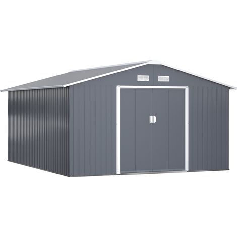 Cobertizo de metal con base galvanizada gris 340 x 386 x 200 cm (1/5)