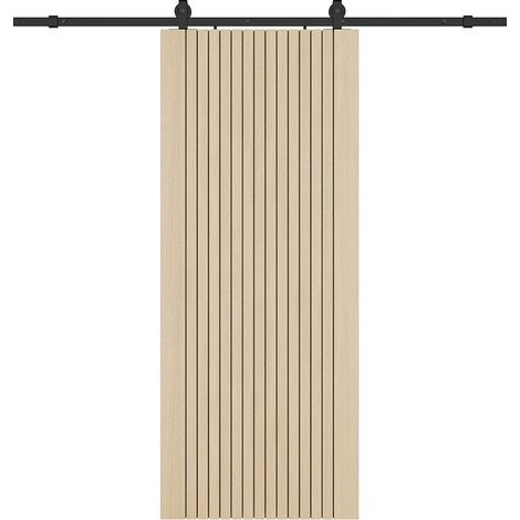 Porta scorrevole con sistema esterno in legno e MDF scanalato H205 x L93 cm - AREZO