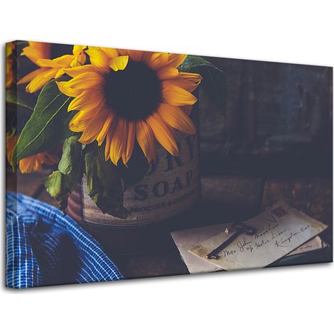Lienzo impreso con diseño vintage de girasoles, 80x50 cm. (1/4)