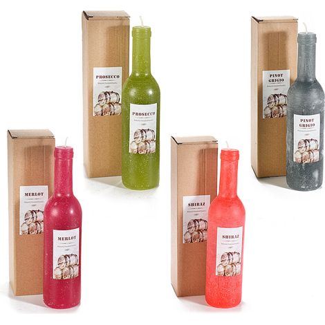Candele a forma di bottiglia al profumo di vino in scatola singola, set da 4 pezzi, Ø 6 cm x 25 H