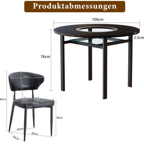 Conjunto de mesa redonda minimalista con 2 sillas de PU negro, 100 cm, efecto madera negra, HOMVRA (1/5)