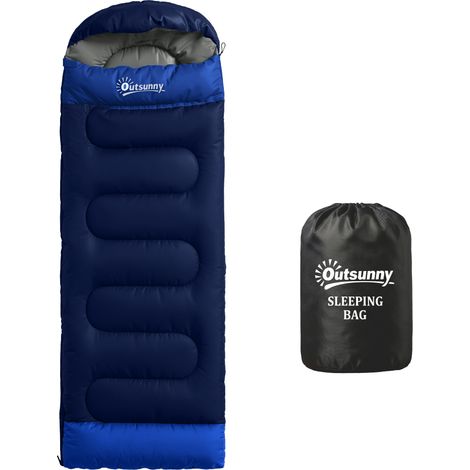 Sac de couchage adulte 300 g/m², bleu marine 215x75x10 cm, avec housse de transport, capuche intégrée et fermeture à glissière