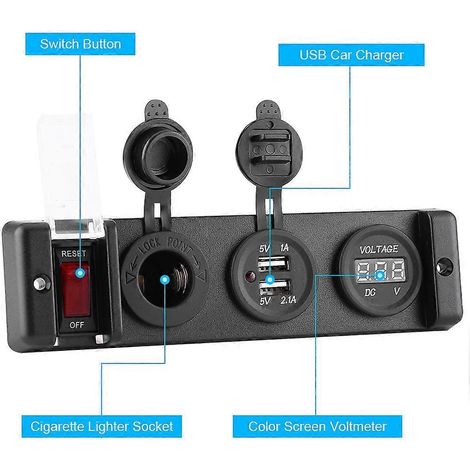12V Voltmeter-Zigarettenanzünder-Doppel-USB-Steckdosen-Schalterpanel für Auto, Wohnmobil, Boot