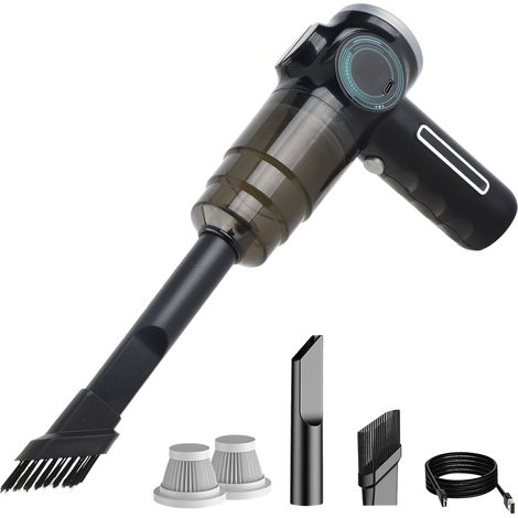 Ortviai Aspirateur Portable Sans Fil pour Maison et Voiture, Écran Numérique, 6000 Pa, Filtre Réutilisable, Noir (1/5)