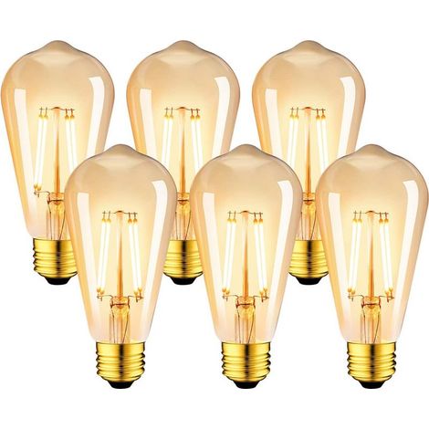 Online Store – Lot de 6 ampoules LED E27 6W vintage ST64 – Lumière blanche chaude 2200K – Équivalent 48W incandescente – Longévité 30000 heures (1/4)