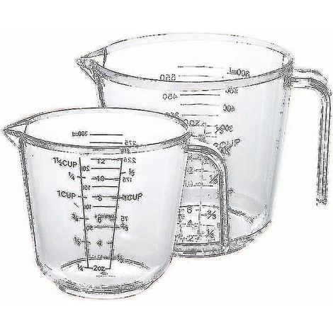 Lot de 2 tasses à mesurer en plastique avec graduation. (1/5)
