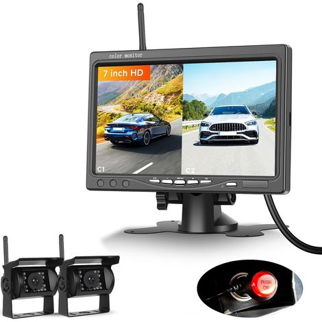 Caméra de recul sans Fil avec écran IPS 7 Pouces, système BSD,écran Quadruple,Aide au stationnement, caméra AHD 1080p,Vision Nocturne/étanchéité IP68 pour SUV,Camion,Camping-Car (1/5)