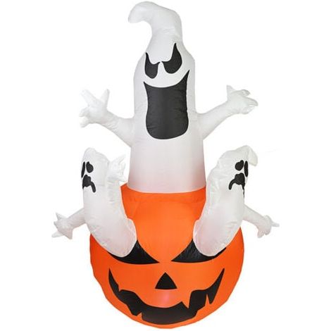 Fantôme de citrouille décoratif gonflable d'Halloween, décoration gonflable avec lumières de jardin LED, fantôme, citrouille, adapté à la maison de pelouse de patio extérieur intérieur (1/4)