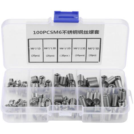 Filets Rapportés Type, 100pcs Inserts Filetés Auto-taraudeurs, M6 Insert fileté, d'inserts de filetage en fil hélicoïdal en acier inoxydable (1/5)
