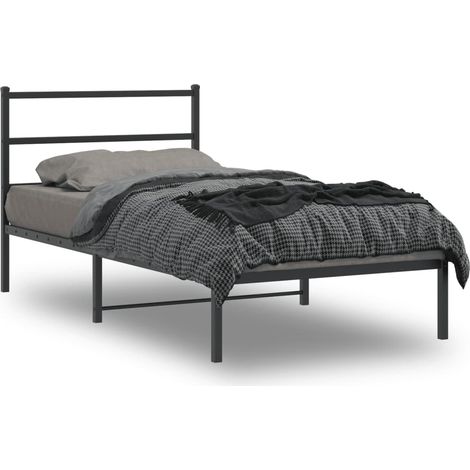 Cadre de lit,Structure de lit,Lit Adulte métal sans matelas avec tête de lit noir 107x203cm 125908 (1/5)
