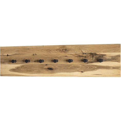 Garderobe murale, Patère murale en bois coloris chêne huilé et métal noir - longueur 80 x profondeur 6 x hauteur 20 cm (1/5)